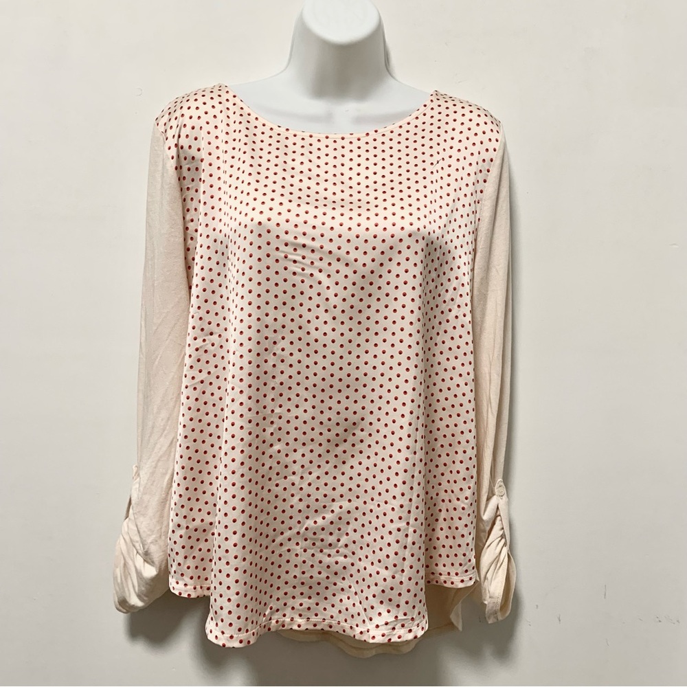 Ann Taylor Polka Dot orange Buttoned Puff Sleeve Blouse Size M.